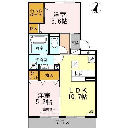 ベルヴュー A棟(2LDK/3階)の間取り写真