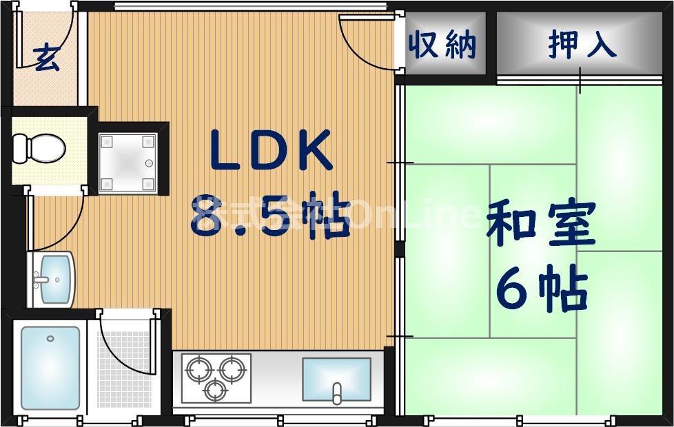 ダイワ高井田ビル(1LDK/3階)の間取り写真