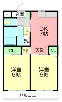 シティパル戸塚III(2DK/4階)の間取り写真