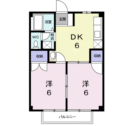 プラムハイツB(2DK/2階)の間取り写真