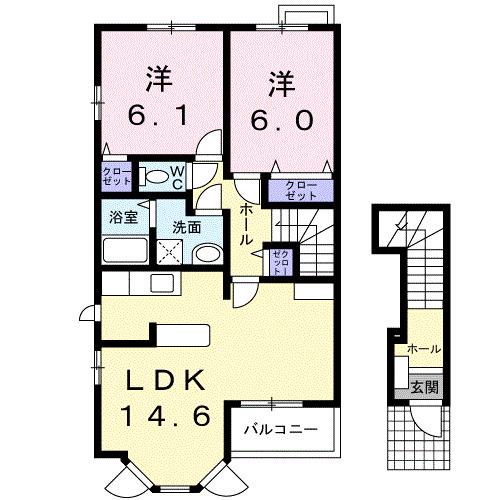 ラ・パルヴォ(2LDK/2階)の間取り写真
