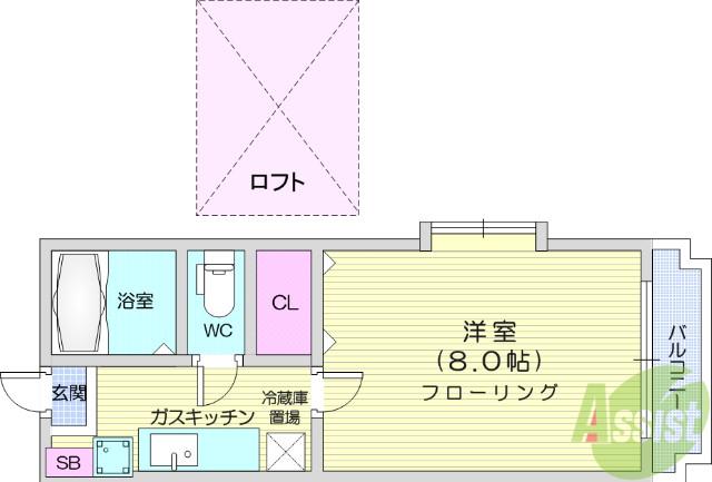 ソレアード遠見塚弐番館(1K/1階)の間取り写真