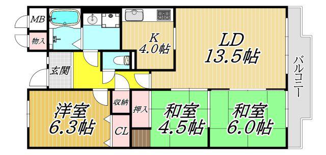 アリオII(3LDK/5階)の間取り写真