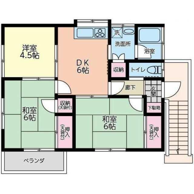 伏見鳶尾アパート(3DK/2階)の間取り写真