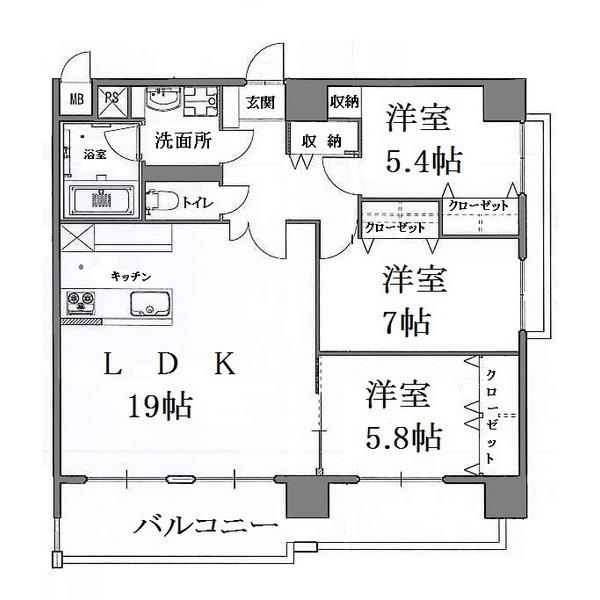 クィーンズくまなん(3LDK/9階)の間取り写真