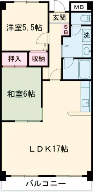 ロイヤルマンション(2LDK/2階)の間取り写真