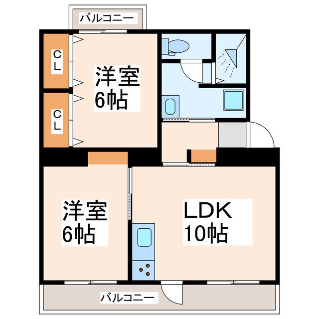 穴見ビル(2LDK/2階)の間取り写真