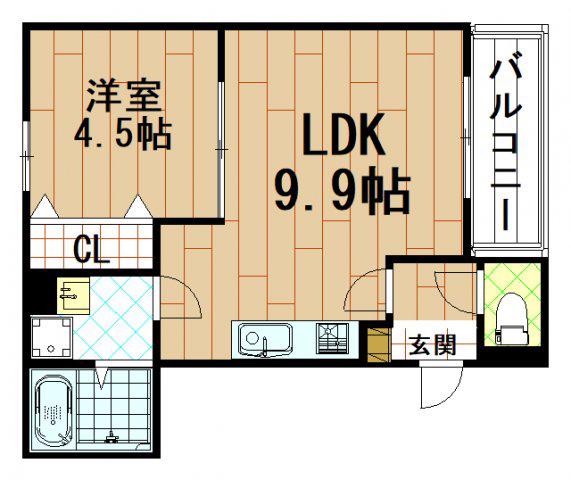 BADGE TOMOI NORD I(1LDK/2階)の間取り写真