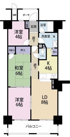 リッチ・DE・川内II(3LDK/4階)の間取り写真
