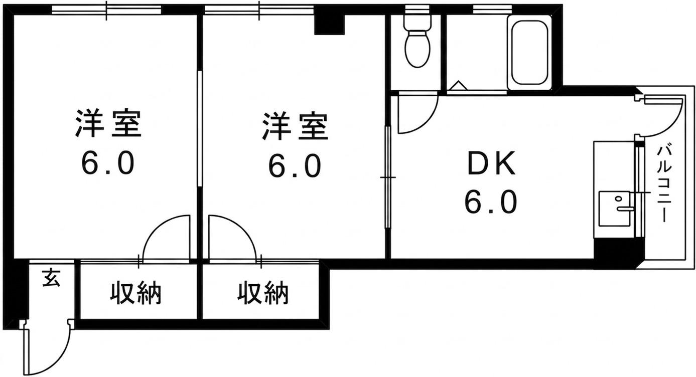 駒ヶ林シーサイドハイツ(2DK/2階)の間取り写真