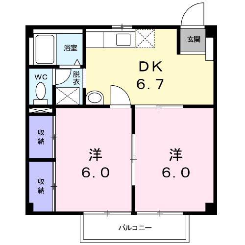 コンフォルターブルA(2DK/1階)の間取り写真