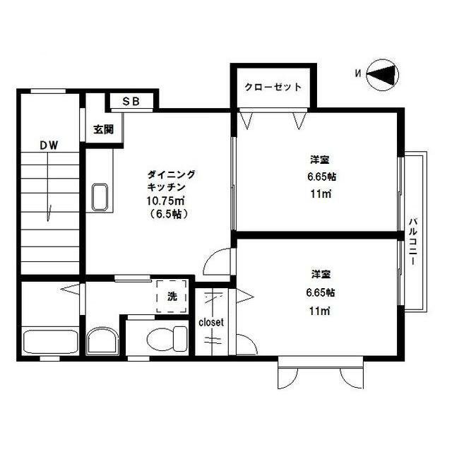 鳥が丘ハイツ(2DK/2階)の間取り写真
