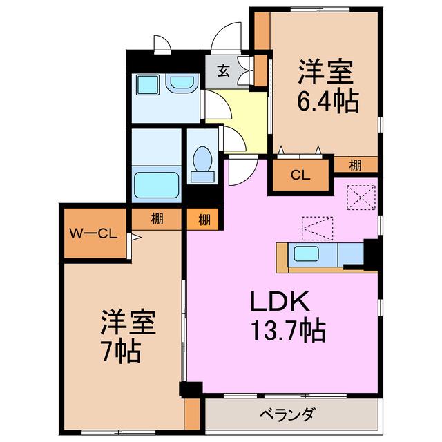 レザンヴェール八つ松(2LDK/2階)の間取り写真