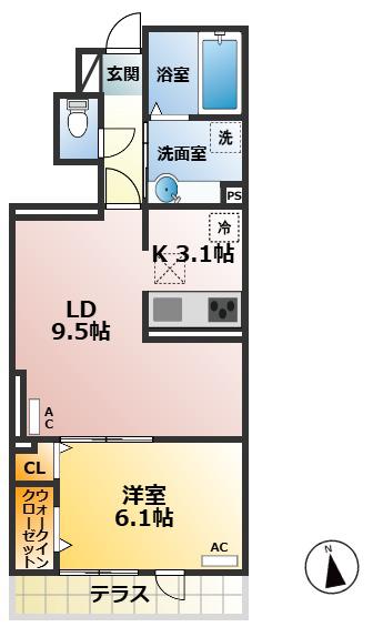 アナシエ下連雀(1LDK/1階)の間取り写真