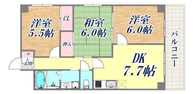 セントポーリア東須磨(3DK/2階)の間取り写真