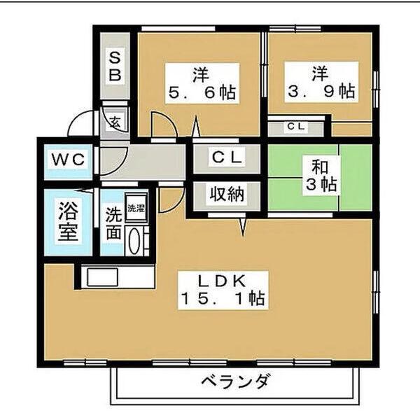 サンモール喜惣治C棟(2LDK/1階)の間取り写真