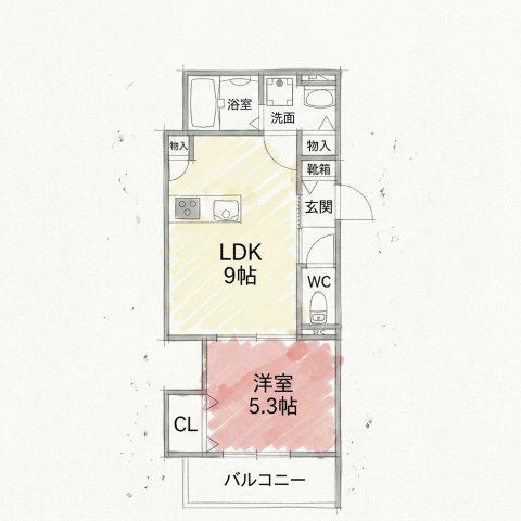 ロータス鴻池(1LDK/1階)の間取り写真