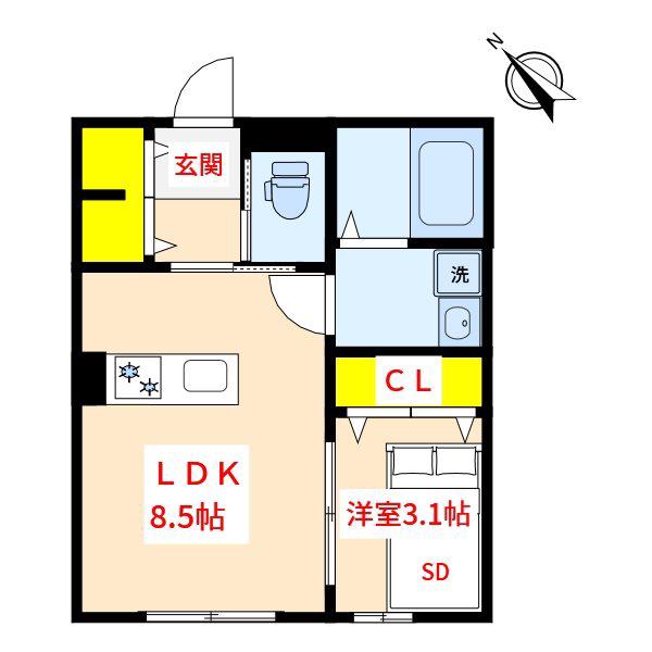 BIJOU(1LDK/1階)の間取り写真