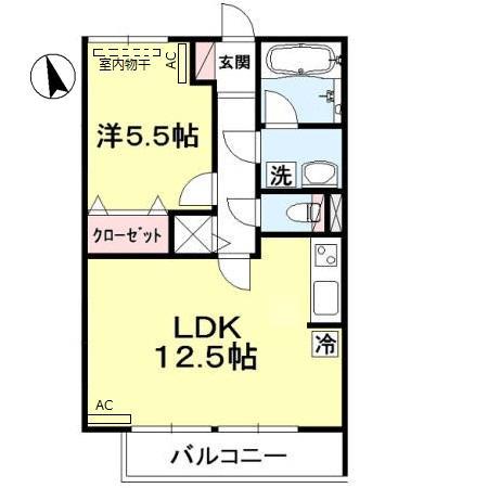 コモレビ大蔵E棟(1LDK/1階)の間取り写真