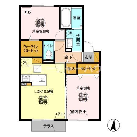 グランマーレMITO B(2LDK/1階)の間取り写真