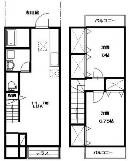 オランジュリー安芸(2LDK/1階)の間取り写真