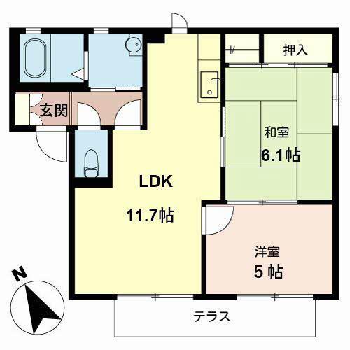 土居ハイツ(2LDK/1階)の間取り写真