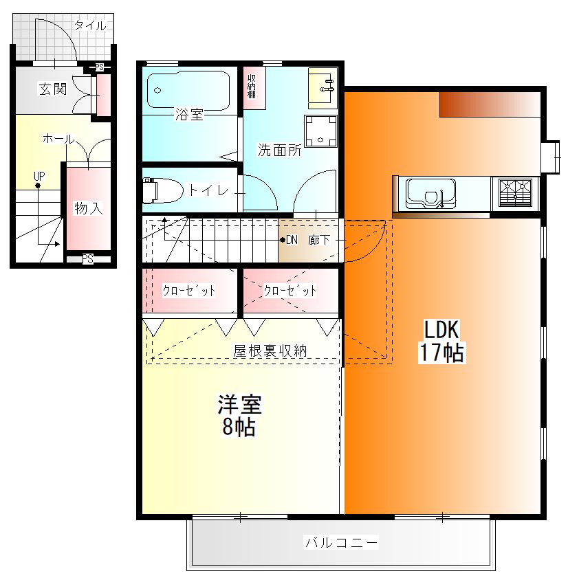 グランシュマンH(1LDK/2階)の間取り写真