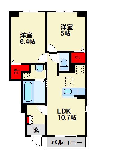 イル ヴェント ヴェルデII(2LDK/2階)の間取り写真