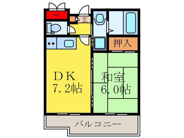 第6浦濱ヴィレッジ(1DK/3階)の間取り写真