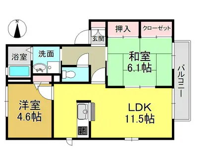 シャルム・ローズB(2LDK/2階)の間取り写真