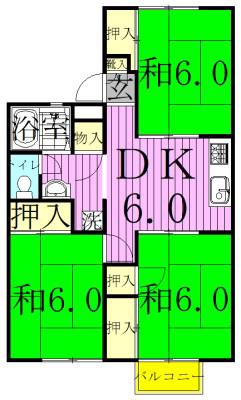 北総ビレッジA(3DK/2階)の間取り写真
