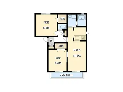 カサヴェルデ(2LDK/2階)の間取り写真