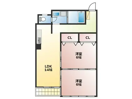 升本マンション(2LDK/7階)の間取り写真