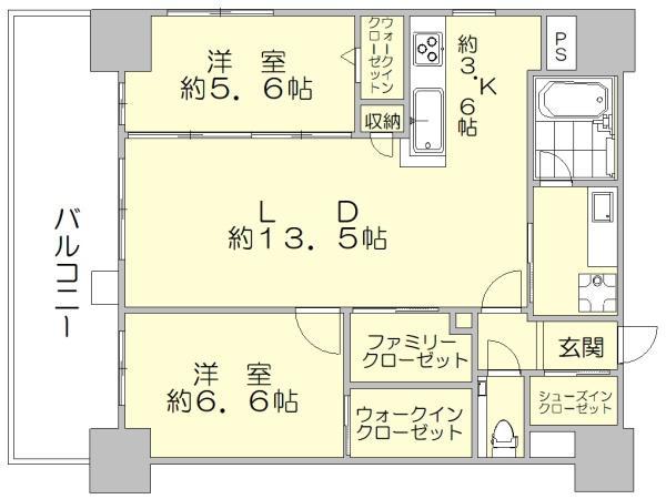 ゼクシオン博多(2LDK/9階)の間取り写真