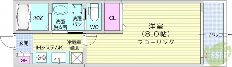 アリュール北仙台(1K/1階)の間取り写真