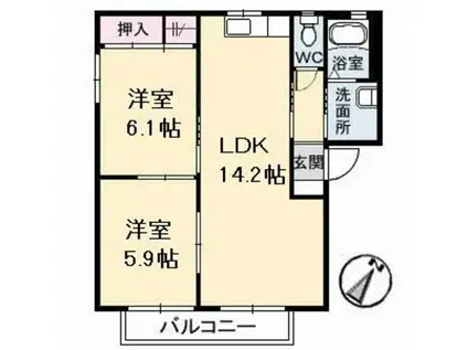 グランシード加藤 B棟(2LDK/2階)の間取り写真