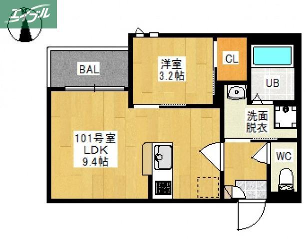 GRANDTIC下伊福(1LDK/1階)の間取り写真