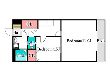 パインシティ(2K/4階)の間取り写真