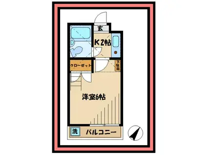 ジュネス稲田堤(1K/2階)の間取り写真