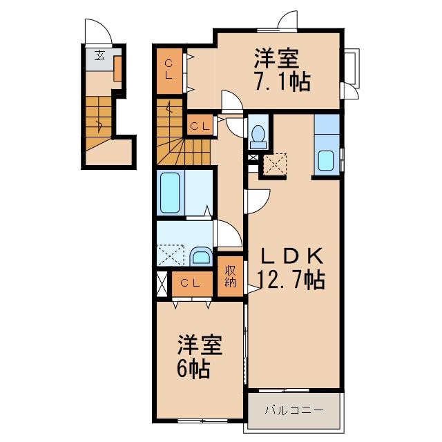 パストラルコート岩出 II(2LDK/2階)の間取り写真