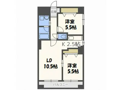 ラフィネ豊平(2LDK/6階)の間取り写真