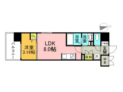 エスポワールI(1LDK/7階)の間取り写真