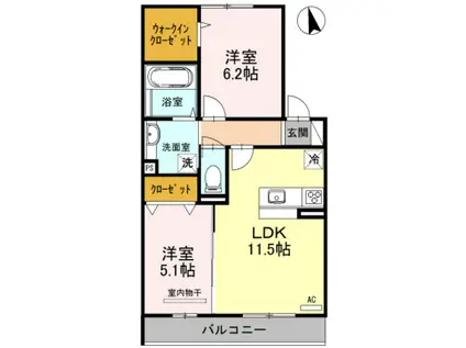 ルシエル メイキラ A棟(2LDK/2階)の間取り写真