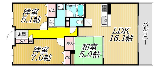 ワコーレ伊丹安堂寺レジデンス(3LDK/6階)の間取り写真