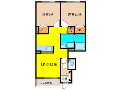 ヴィ・エレガントI(2LDK/1階)の間取り写真