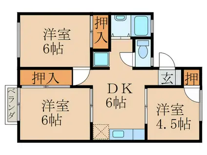 コーポ美和B棟(3DK/1階)の間取り写真