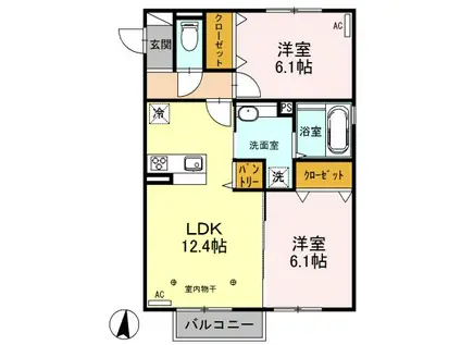 ラ・ポーテA(2LDK/2階)の間取り写真