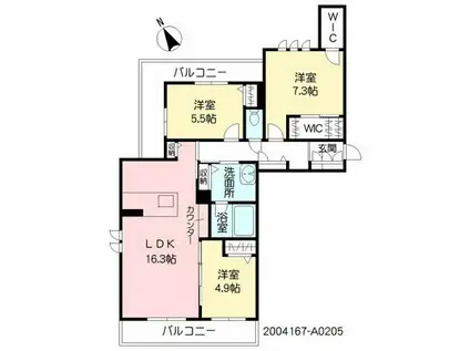 ベレオ西大道(3LDK/3階)の間取り写真