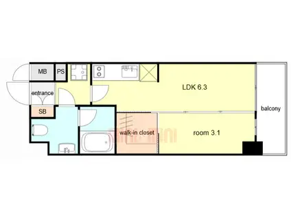ヴェール尼崎城(1LDK/2階)の間取り写真