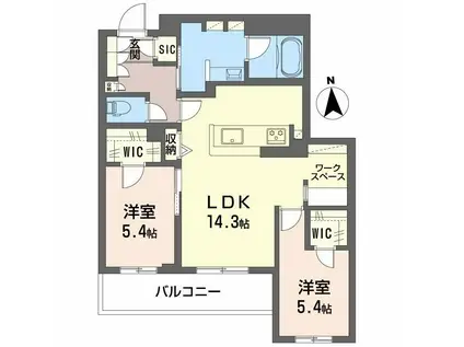 フレシア天王寺(2LDK/3階)の間取り写真